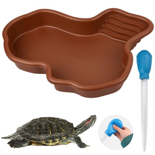 Bañera para Reptiles Bandeja de Agua para Reptiles Hábitat de Tortuga con Rampa con un Absorbedor Manual de Agua para Tortugas, Lagartos, Serpientes y Otros Reptiles