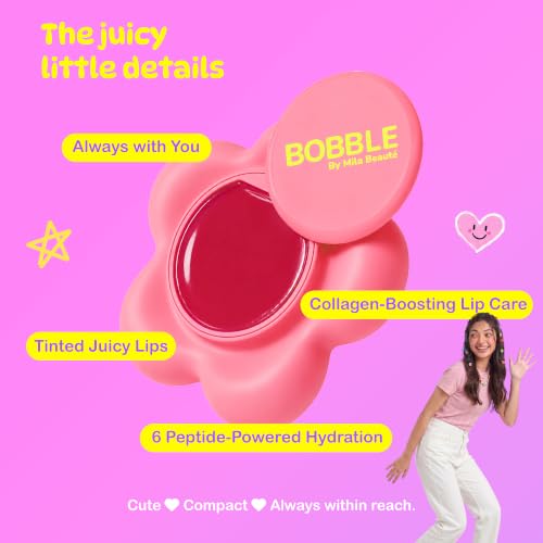 Image of Mila Beaute Bobble Gloss Balm Phone Pod | Cushion Soft Lips with 6-Peptide Complex & Collagen | Natural Tinted Glossy Finish | Non-Sticky & Lightweight | Hydrating & Nourishing I For Dry & Chapped Lips I Lip Balm-Bubble Yum, 20gm