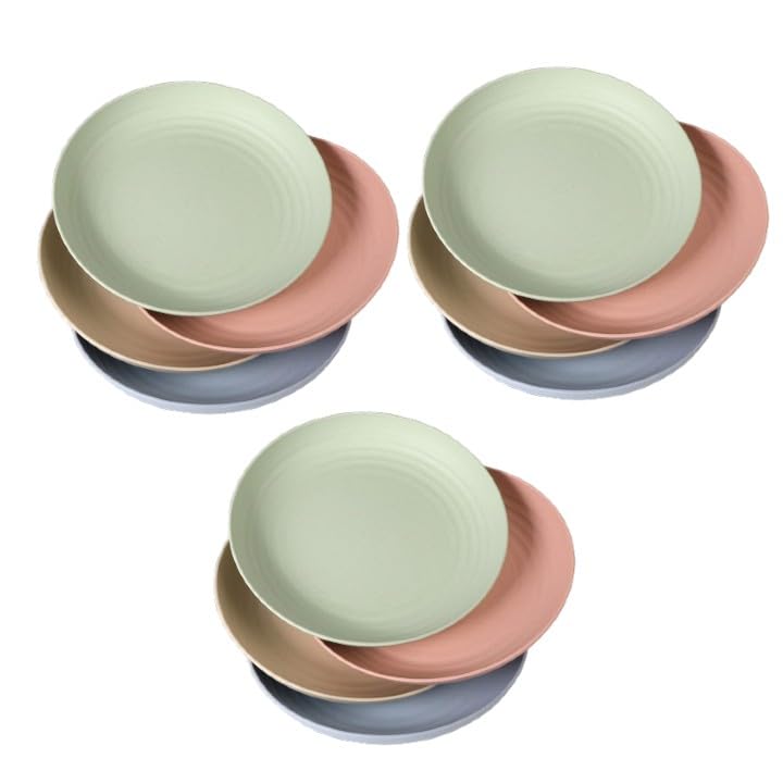 Image of Wheat Straw Plates- Reusable Plate Set,Lightweight Unbreakable Dinner Dishes Plates Set Dishwasher & Microwave Safe BPA Free,Perfect for Daily Use,Picnics,Parties (Small (20CM), Pack of 12)
