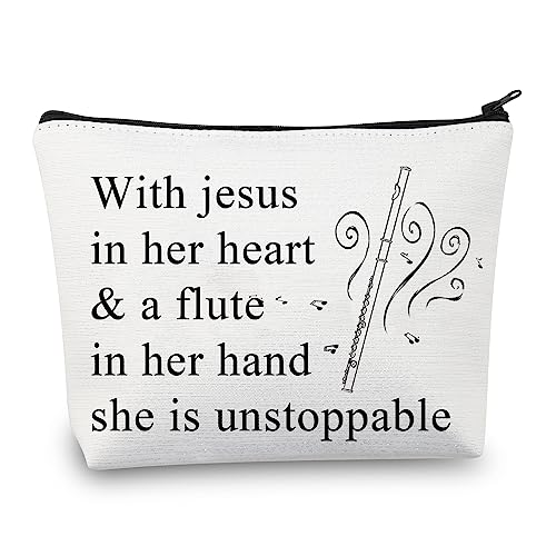 PLITI Flute Gift For Flute Player Gift With Jesus In Heart & A Flute In Her Hand She Is Unstoppable Makeup Bag (With Jesus Flute U)