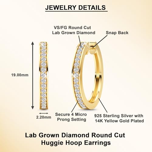Dewberry 1/3 Carat Round Cut Lab Grown Diamond Huggie Earrings in 925 Sterling Silver Hoop For Women 14K White/Yellow Gold Plated Silver (Clarity: VS, Color: FG) Hypoallergenic Jewelry Gifts For Her4