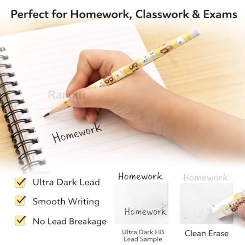 Image of Cute HB Pencils Pack of 24 with Storage Case & Eraser | Dark Writing Break Resistant Graphite | Kids School Stationery, Homework, Drawing, Birthday Return Gift Set