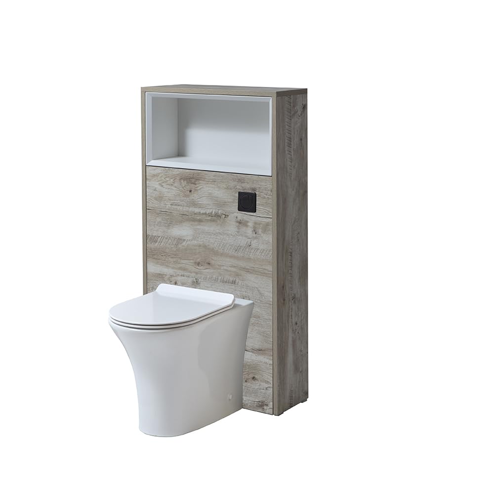 Milano Light Oak Unit / Black Flush Bexley 600Mm Light Oak Bathroom Wc Unit Shelf Back To Wall Toilet