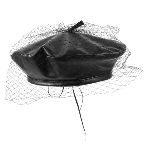 BESPORTBLE Béret Cuir pour Femmes Chapeau Français Classique Voile Décoratif Style Artiste