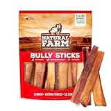 Natural Farm Odor Free Jumbo Bully Sticks (6 Inch, 12 Pack), Extra-Thick Dog Treats – Fully Digestible 100% Beef Treats, Natural Dental Chews – Keep Your Dog Busy with 50% Longer Lasting Chews