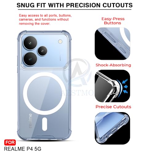 Image of AESTMO Clear Back Cover for Realme P4 5G | 360 Protection | Transparent Back Cover for Realme P4 5G (PC + TPU, Compatible with MagSafe Accessories, Transparent Bumper)