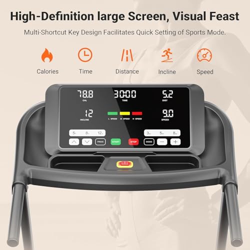Image of THERUN Incline Treadmill, 0-12% Auto Incline Treadmill for Running and Walking, 300 lbs Weight Capacity, Wide Belt,3.0HP,18 inch LED Screen, 2 Layers Shock-Absorbing