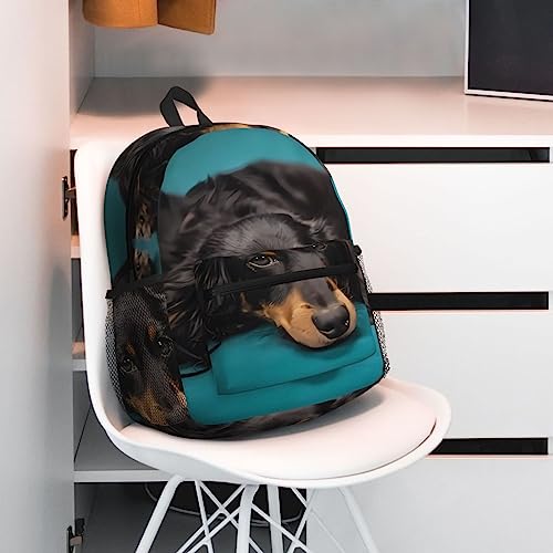 PartyUnix Niedlicher Rucksack mit Hunde-Motiv, leicht und bequem, große Kapazität, geeignet für Schule, Arbeit, Reisen, Schwarz , One size