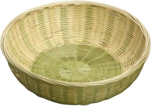 Fiozwea 竹製ブレッドバスケット 小型食料品収納 家庭用竹製ざる 米や野菜の洗い、水切り、乾燥に 鍋料理やレストランの調理器具にも使える米収納バスケット (竹の色:グリーン,中シルクバスケット 直径24×8cm)