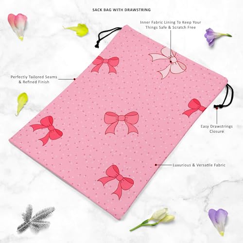 Image of ArtzFolio Pink Bows | Reusable Sack Bag | Bag for Gym, Storage, Vegetable & Travel