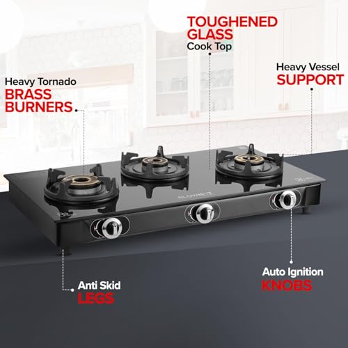 Image of BLOWHOT 3B Burner Auto Ignition PREMIUM Gas Stove Stainless Steel Dip Tray - Toughened Glass Cook Top - 2 Year General Warranty