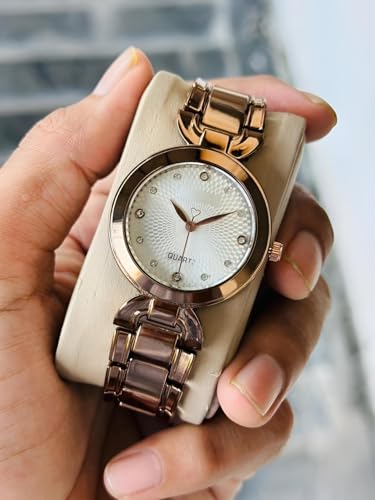 Image of styledose Women Analogue Wrist Watches for Women's & Girls&Ladies Diamond Studded Dial Rosegold Colored Stylish Bracelet Strap