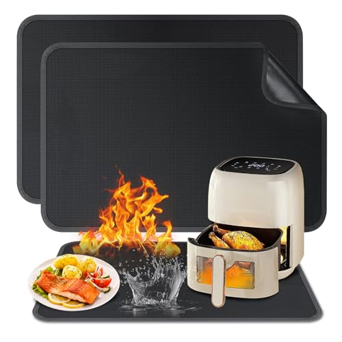 2 Piezas Alfombrilla resistente al calor - Alfombrillas de silicona ignífugas 46 x 38cm, Base ignífuga para encimeras de cocina, antideslizantes e impermeables para freidora de aire, cafetera