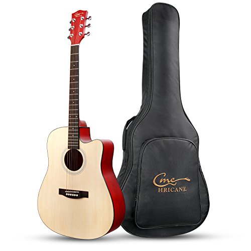 Image of Acoustic Guitar 41 inch Full Size Cutaway Steel String Folk Guitar for Beginners, Adults with Gig Bag, Extra Strings and Polishing Cloth GU-2 (Cutaway)