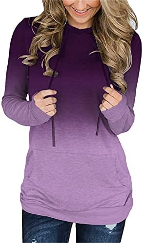 onlypuff Purple Hoodies for Women Tie Dye Ombre Tunic Sweatshirt Kangaroo Pockets XL