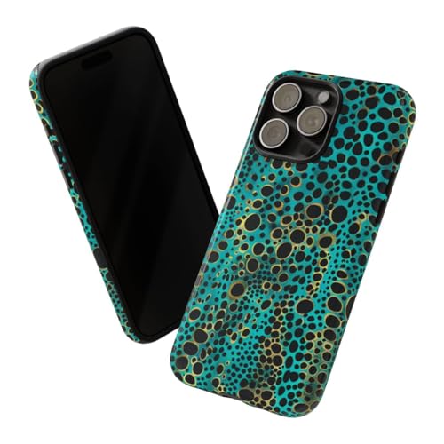 Coque rigide brillante iPhone 15 Pro Max motif abstrait luxe turquoise et noir - 2