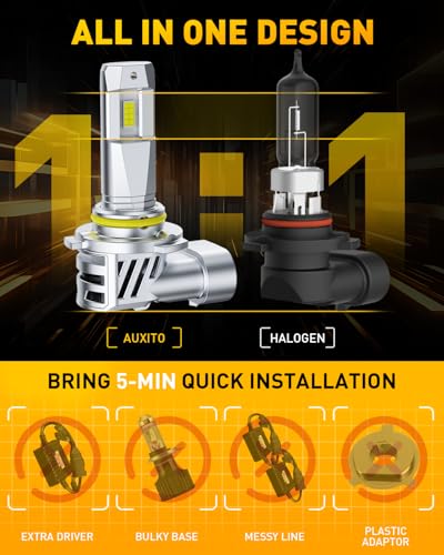 AUXITO 9005 Bulbs, 40000LM Ultra Bright 6500K Cool White, 1:1 Halogen Size, 9005/HB3 Light Bulbs with Cooling Fan, Plug and Play CANbus Ready No Flicker, Pack of 2