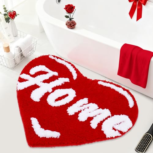JarThenaAMCS Valentine's Day Bathroom Rug Bath Mat Non Slip Bath Carpet Red Heart Shaped Home Door Mat for Valentine's Day Anniversary Home Decoration