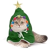 Lewondr Weihnachtskostüm für Hund Katze, Haustiere Kostüm Umhang mit Stern und Pompoms, Hunde Katzen Weihnachtskleidung, Haustier Weihnachts-Outfit für Festival Party, Größe S, Grün