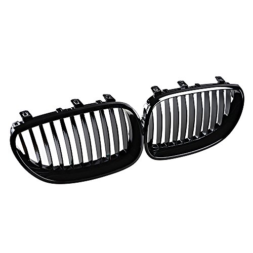 Anzio 1 Pair Glossy Black Euro Direct Replacement Front Kidney Grille Grill Replacement Compatible with Car 2003-2010 E60 5-Series