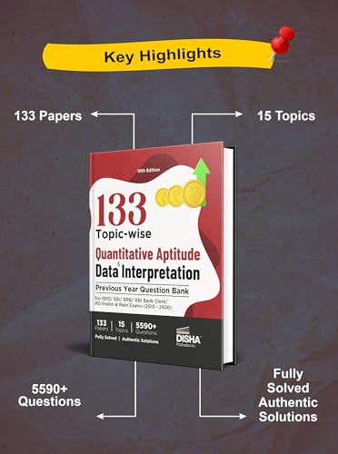 Image of Disha 133 Topic-wise Quantitative Aptitude & Data Interpretation Previous Year Question Bank for IBPS / SBI / RRB / RBI Bank Clerk / PO Prelim & Main Exams (2015 - 2026) 10th Edn | 100% Solved PYQs