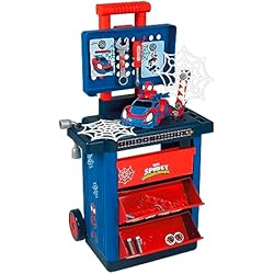 Cajones Para Juguetes Con Ruedas Smoby 7600360214 Trolley Spidey Banco de Trabajo con Ruedas y Herramientas para Construir Coche de Spidey, 2 Cajones Almacenaje, Juguetes Niños Niñas, A partir de 3 años
