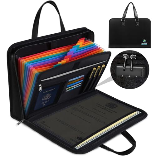 Dawjut Fireproof Document Organizer, Important Binder Organizer with Expanding File Folder & Zipper, Folio Document with Life Book Storage and 12 Colorful Multi Pockets