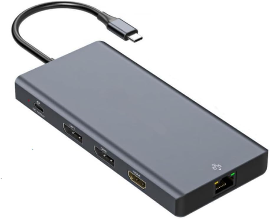 Docking Station USB C 12 en 1 con 2DP y 1HDMI para Laptops