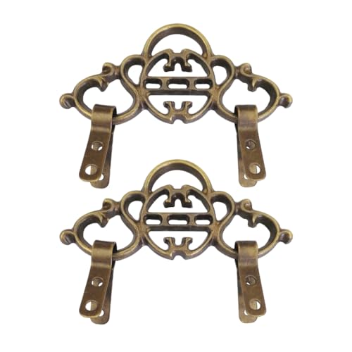 Image of Tiazza 2Pcs Chinese Style Vintage Brass Picture Frame Hook Hanger Decorative Painting Mirror Hanger (Antique Bronze)