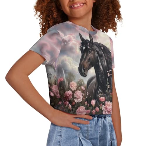 Image of Kids T Shirt Short Sleeve Crop Tops for Girls Summer Clothes Pullover Tees Shirt 5-14