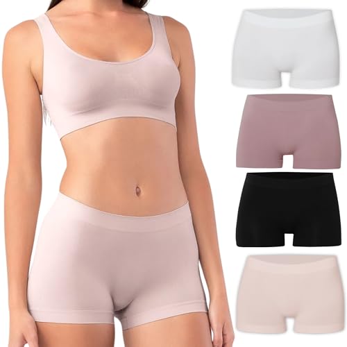 Kit 04 Calcinhas Boyshort Sem Costura Microfibra Feminina Adulto She | 1 Preto - 1 Branco - 1 Rosa -