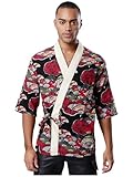 Yihuimin Japanische Sushi Kochjacke Unisex Kimono Ärmel Blumig Bedruckt Küchenuniform Arbeit Für Japanisches Koreanisches Restaurant Konditorei Rot Beige S