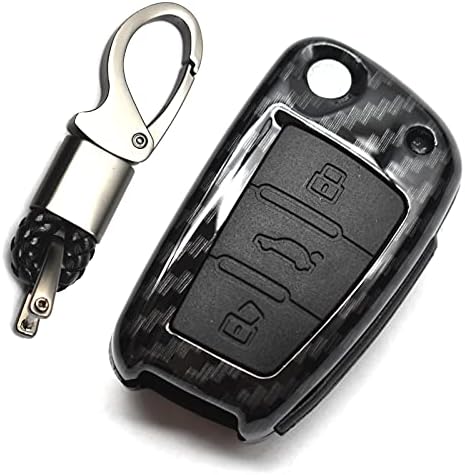 ontto Fit for Audi Carbon Fiber Texture Key Case Cover Key Ring Remote Protective Case Shell Prevent Falling and Scratch Fashionable ABS + Natural Rubber Black