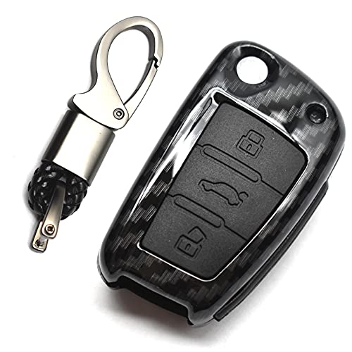 Ontto Fit For Audi Carbon Fiber Texture Key Case Cover Key Ring Remote Protective Case Shell Prevent Falling And Scratch Fashionable Abs + Natural Rubber Black #TOP1