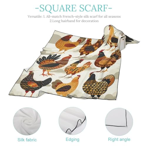 A Flock of Chickens Head Scarf for Women Lightweight Fashion Wraps Headscarf Neck Scarf Sunscreen Shawls for Gift Scarves 27"" X 27"", 0ne size4