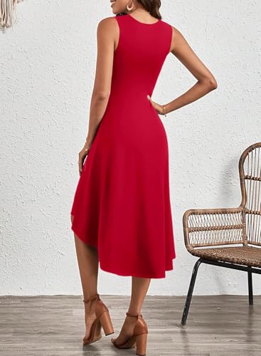 Image of Happy Sailed Women's Summer Dresses Sleeveless Ruched Waist A Line High Low Midi Cocktail Dress(Waist Tight,Please Size Up)