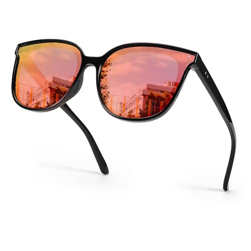SIPHEW Oversized Cat Eye Sunglasses for Women Mirrored Polarized Designer Womens Sunglasses w UV Protection