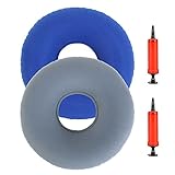 2 Stück Hämorrhoiden Sitzkissen Aufblasbares Sitzkissen Orthopädisches Rundkissen Weich Sitzring mit 2 Pumpe für Hämorrhoiden, Schwangere, Ø 38 cm(Blau und Grau)