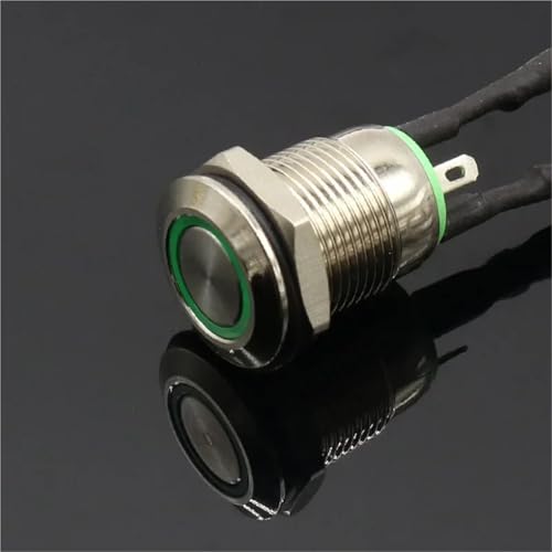 Interruptor de botón metálico de 12mm con luz LED verde de 12V