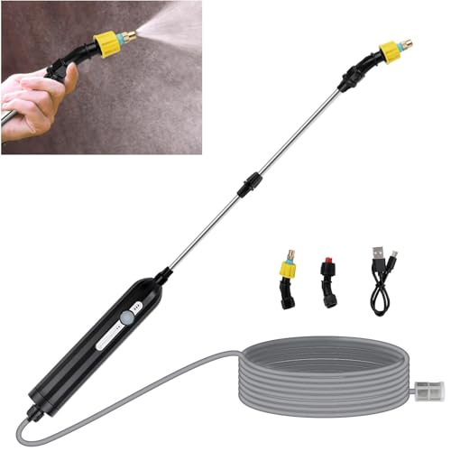 Nikou Pulverizador a Presión de Batería, Pulverizador Eléctrico para Plantas de Jardin, con Manguera de 5 Metros y Mango Impermeable IP65, Pulverizador de Jardín para Riego y Pulverización
