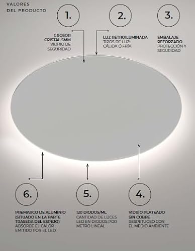 Miniatura 3 de Mice - Espejo Redondo De Pared Con Iluminación Led Luz Cálida 3.000k , Retroiluminado - Espejos De Dormitorio, Maquillaje, Baño, Vestidor Con Luz Led Ø 70 Cm