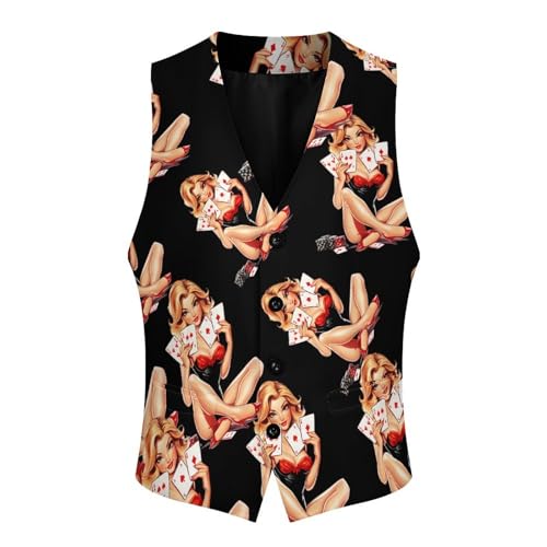 Aces Playing Cards Pinup Girl Men's Suit Vests Dress Vest V-Neck Waistcoat Slim Business Formal with Pocket4