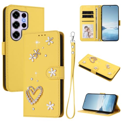 Jiajihua Case Compatible with Oukitel C2 2025 Lanyard【Card Holder Wallet Flip Cover Magnetic Buckle Kickstand】 Yellow