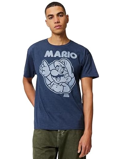 Nintendo Camiseta So Mario para Hombre, Azul Marino Jaspeado, Small | Ya disponible en tu tienda friki favorita! En mundofriki.es! Nintendo Camiseta So Mario para Hombre, Azul Marino Jaspeado, Small | Ya disponible en tu tienda friki favorita! En mundofriki.es!
