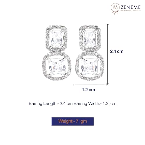 Image of Zeneme Fashion Stylish Silver Plated Earring Rhodium Plated American Diamond Crystal Earrings For Women & Gifts For Girls