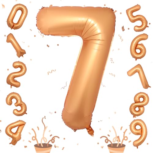 Image of Number 7 Balloon for Boys, Giant Orange Self Inflating Number 0-9 Set Decor for Girls, 40 Inch Foil Helium 7 Balloon for 7th Birthday Party Anniversary Celebration Wedding Party Decorations Supplies