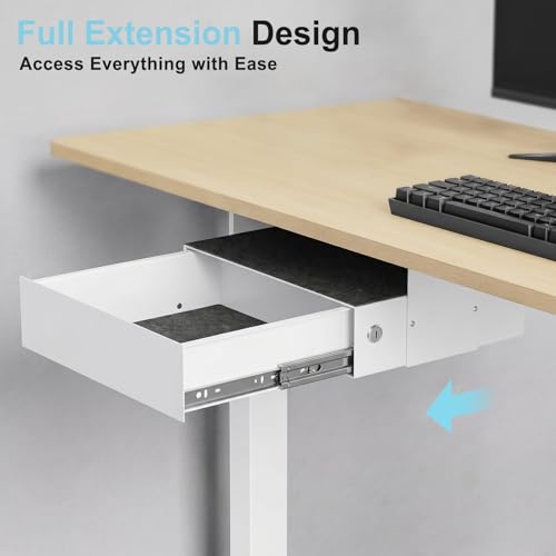 Image of Under Desk Slide Out, Lockable Steel Storage Drawer with Lock and Keys, Full-Extension Slides, Undermount Drawer for Home Office & Standing Desk, 13.8 Inch, White