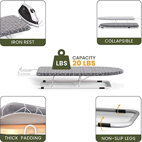 Xabitat Table Top Small Ironing Board W/Iron Caddy Combo| Heat & Scorch Resistant Cover, Pull Out Iron Rest| Portable Compact Foldable Iron Board With Door/Wall Mounted Storage Organizer-32X12 Inches #TOP3