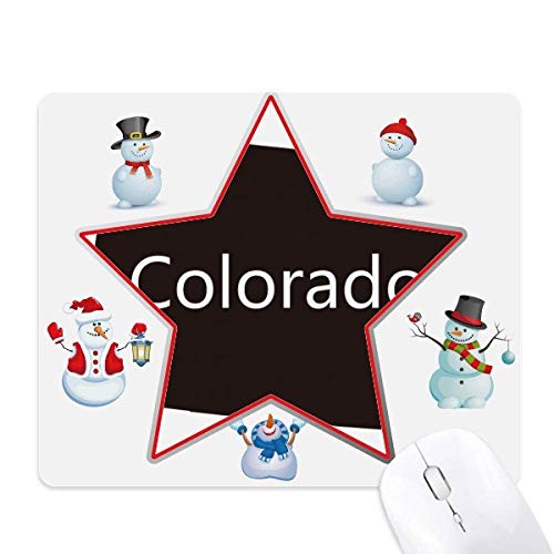 Tapis de souris Colorado carte USA silhouette bonhomme de neige et étoile pour bureau