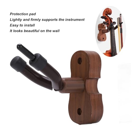Chiffonade Violin Wall Hook with Bow Holder – Wooden Base Wall Mount Viola Stand for Instrument Storage,Decorative Violin Hanger for Home & Studio Use